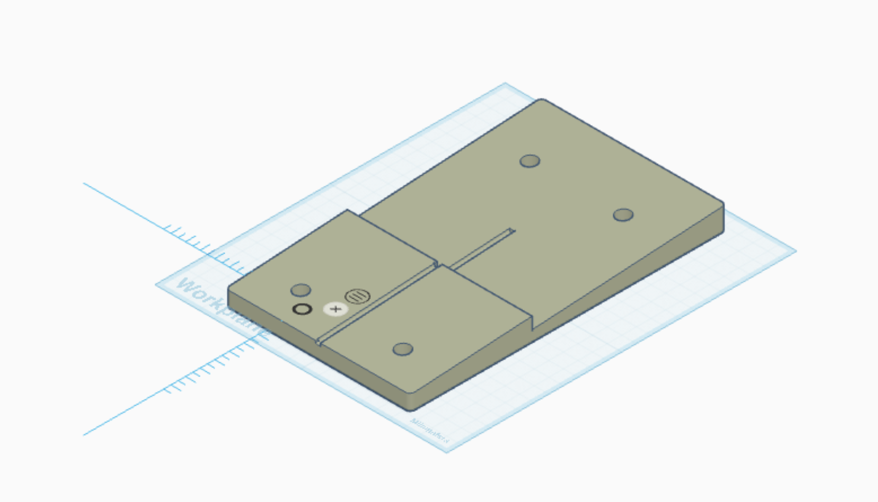 3D CAD model of the MilliMount bracket showing the stepped rear face, mounting holes, and weep hole