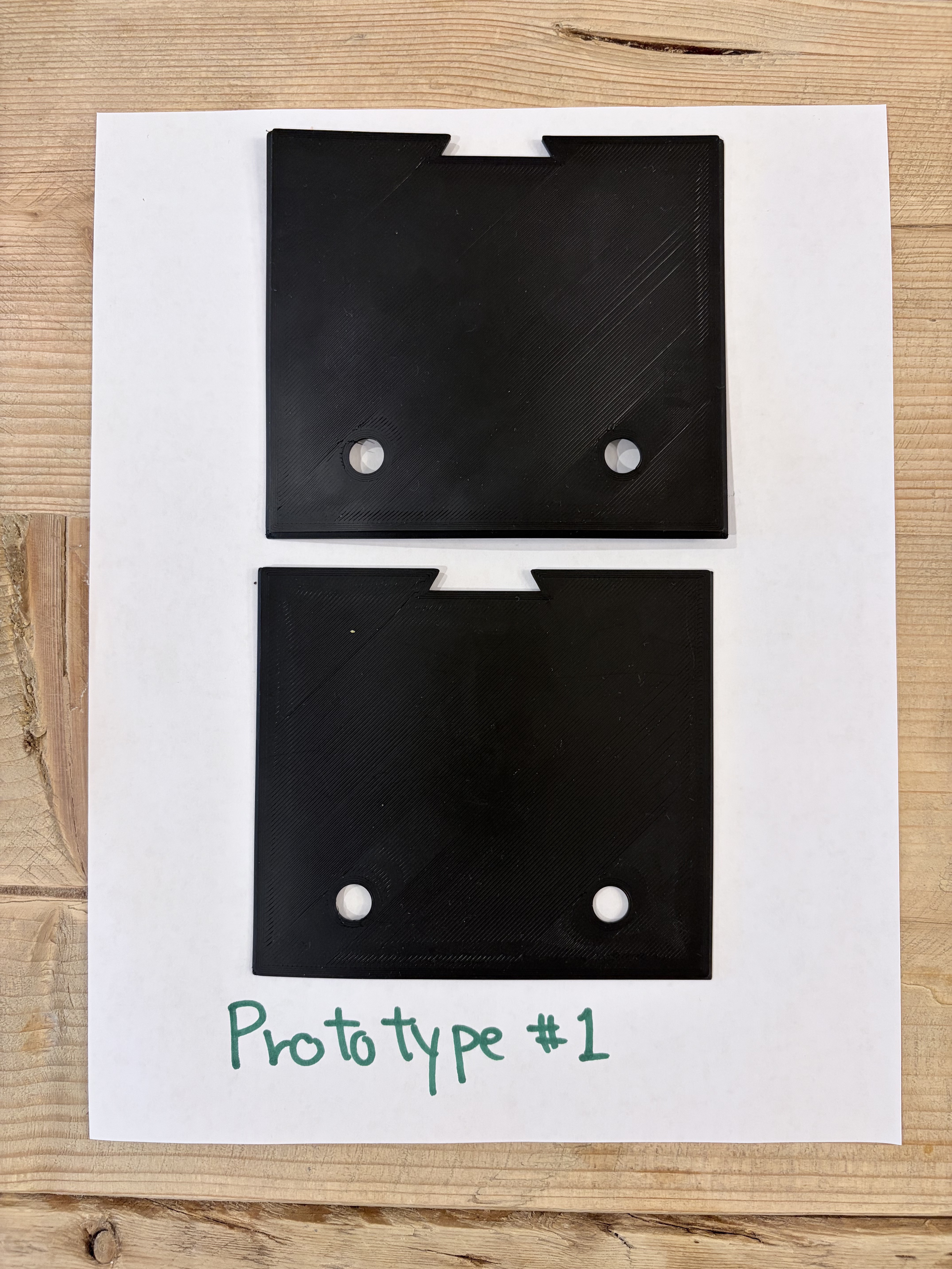 Prototype 1: two flat plates showing the first attempt at a stepped bracket