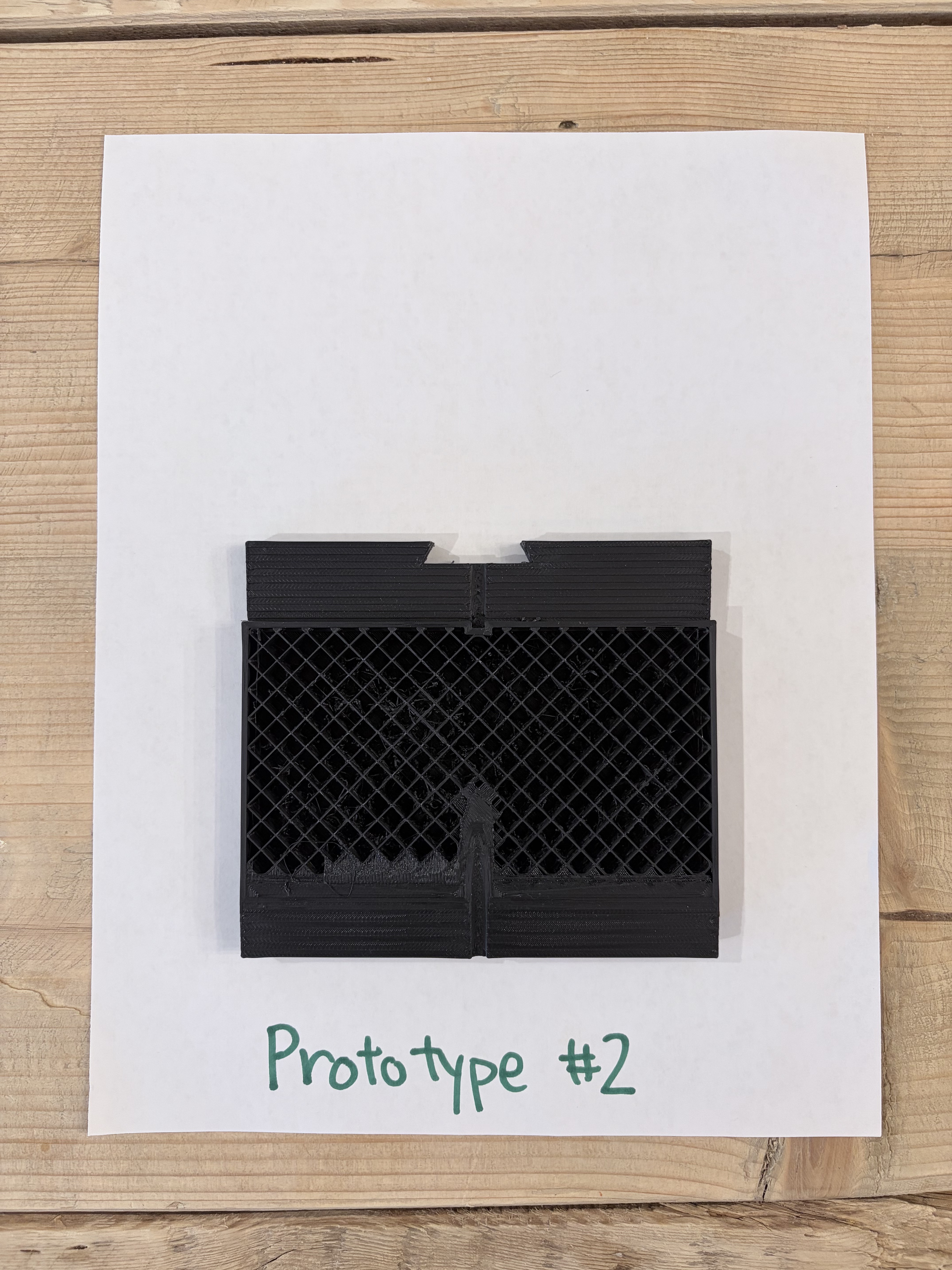 Prototype 2: bracket showing the internal crosshatch infill pattern